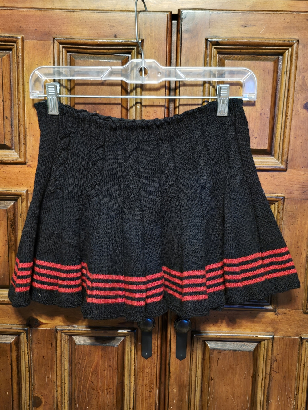 Vtg Cheerleader Skirt Black Red Striped Cable Knit A-Line Elastic Waist XS